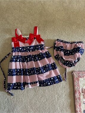 Bonnie Baby Red and Navy Star Sundress with Bows